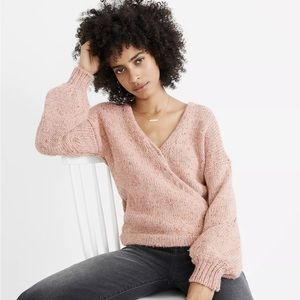 Madewell pink Beresford Wrap-Front Pullover Sweater